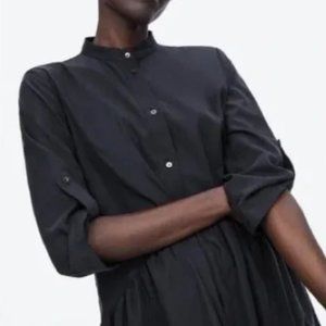 Zara Drop Waist Collarless Shirt Dress